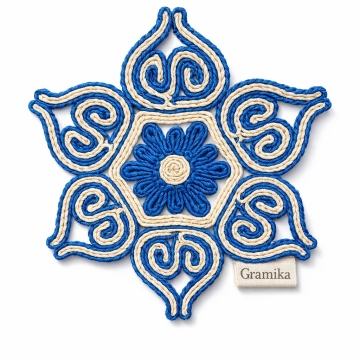 Blue &amp; Natural Fiber Mandala Trivet - Floral Centerpiece Mat