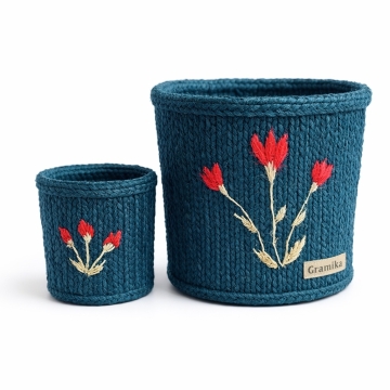 Navy Jute Desk Organizer Set - Small Storage Baskets