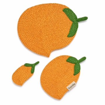 Orange Jute Fruit Placemat Set - Citrus/Orange Shaped