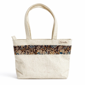The Heritage Jute Tote - Natural Fiber Bag with Traditional Block Print Accents