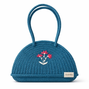 Structured Half-Moon Handbag - Navy Jute Evening Carryall