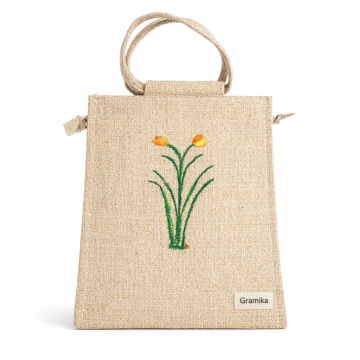 The Prairie Jute Carryall - Minimalist Bag with Embroidered Tulip Stems