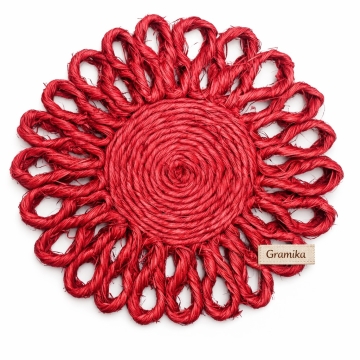 The Scarlet Bloom Trivet - Large Red Jute Flower Hot Pad