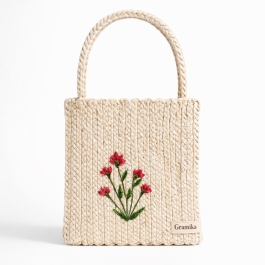 Petite Floral Jute Gift Tote - Small Embroidered Handbag